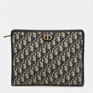Pre Owned Dior Blue Oblique Jacquard Canvas 30 Montaigne Pouch