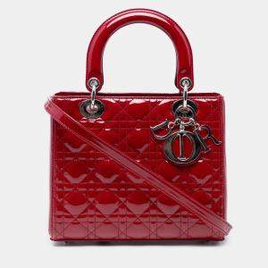 Pre Owned Dior Red Medium Patent Cannage Lady Dior
