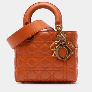 Pre Owned Dior Orange Small Lambskin Cannage MyABCDior Lady Dior