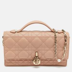 Pre Owned Dior Rose des Vents Cannage Leather Mini My Dior Top Handle Bag