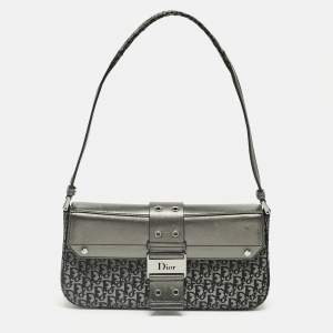 Pre Owned Dior Metallic Grey Oblique Canvas and Leather Street Chic Shoulder Bag