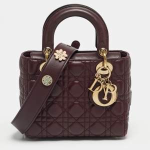 Pre Owned Dior Burgundy Cannage Leather Small My ABCDior Lady Dior Tote