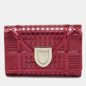 Pre Owned Dior Red Micro Cannage Patent Leather Diorama Trifold Wallet