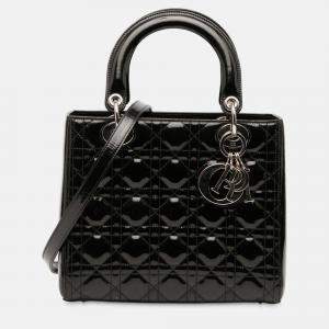 Pre Owned Dior Black Medium Patent Cannage Lady Dior