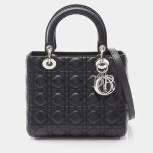 Pre Owned Christian Dior Dior Lady Cannage Handbag Leather Black