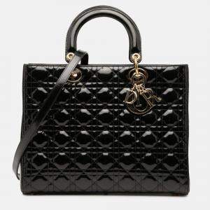 Pre Owned Dior Black Large Patent Cannage Lady Dior