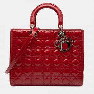 Pre Owned Dior Red Large Patent Cannage Lady Dior