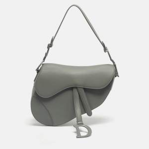 Pre Owned Dior Grey Leather Saddle Bag