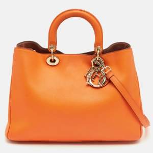 Pre Owned Dior Orange Leather Large Diorissimo Shopper Tote