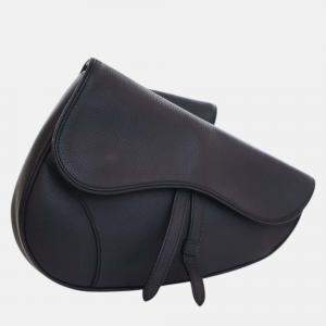 Pre Owned Dior Navy Blue Grained Calfskin Saddle Crossbody