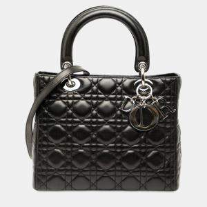 Pre Owned Dior Black Medium Lambskin Cannage Lady Dior