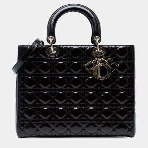 Pre Owned Dior Black Large Patent Cannage Lady Dior