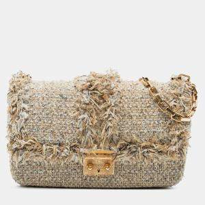 Pre Owned Dior Beige New Rock Tweed and Rhinestones Chain Shoulder Bag