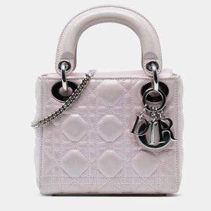 Pre Owned Dior Pink Mini Metallic Lambskin Cannage Lady Dior