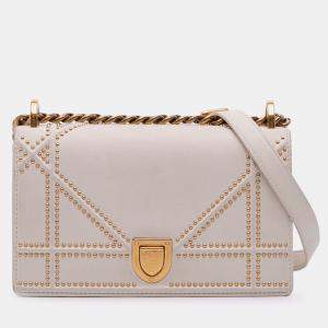 Pre Owned Dior White Small Lambskin Studded Diorama Flap