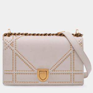 Pre Owned Dior White Small Lambskin Studded Diorama Flap