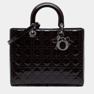 Pre Owned Dior Purple Large Patent Cannage Lady Dior
