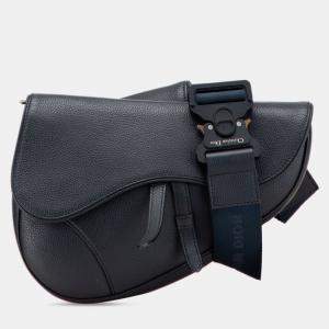 Pre Owned Dior Navy Blue Grained Calfskin Saddle Bag