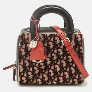 Pre Owned Dior Burgundy/Multicolor Oblique Velvet and Leather Lily Tote