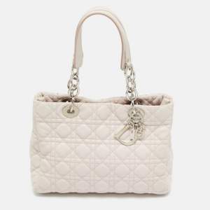 Pre Owned Dior Light Pink Cannage Leather Small Soft Lady Dior Tote