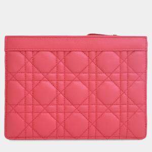 Pre Owned Dior Pink Supple Cannage Calfskin Caro Every Dior Pouch