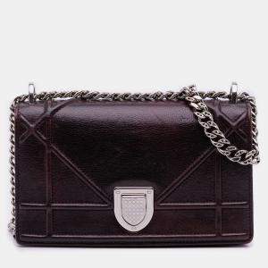 Pre Owned Dior Brown Mini Grained Calfskin Diorama Flap