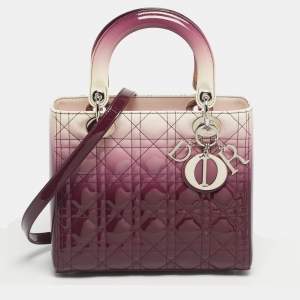Pre Owned Dior Ombre Purple Cannage Patent Leather Medium Lady Dior Tote
