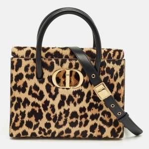 Pre Owned Dior Beige/Black Leopard Print Calfhair and Leather St Honoré Tote