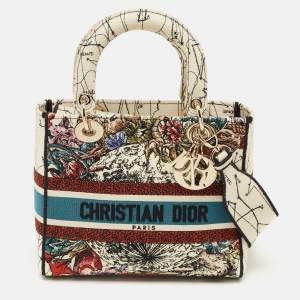 Pre Owned Dior Multicolor Floral Embroidered Canvas Medium Lady D-Lite Tote