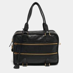 Pre Owned Dior Black Leather 30 Montaigne Duffel Bag