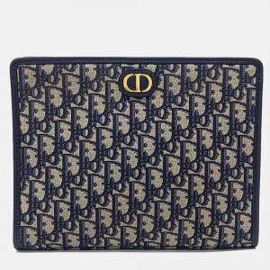 Pre Owned Dior Navy Blue Canvas Oblique 30 Montaigne Pouch