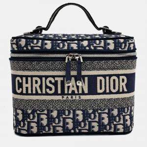 Pre Owned Dior Navy Blue Fabric Oblique Travel Vanity