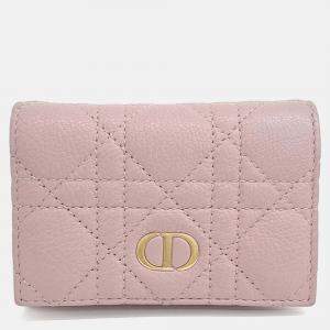 Pre Owned Dior Pink Leather Caro Card Holder