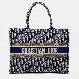 Pre Owned Dior Navy Blue Canvas Oblique Book Tote Bag