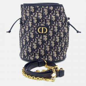 Pre Owned Dior Blue Canvas 30 Montaigne Drawstring Mini Bucket Bag
