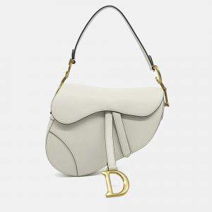 Pre Owned Dior White Leather Saddle Bag
