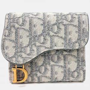 Pre Owned Dior Grey Fabric Saddle Bifold Wallet