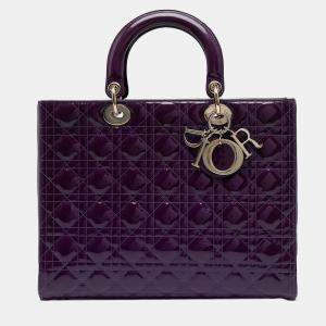 Pre Owned Dior Purple Large Patent Cannage Lady Dior