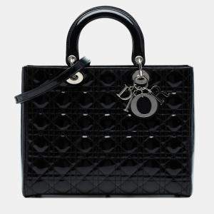 Pre Owned Dior Black Large Patent Cannage Lady Dior