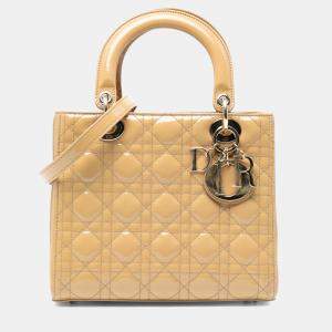 Pre Owned Dior Brown Medium Patent Cannage Lady Dior