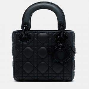 Pre Owned Dior Black Mini Ultra Matte Calfskin Cannage Lady Dior