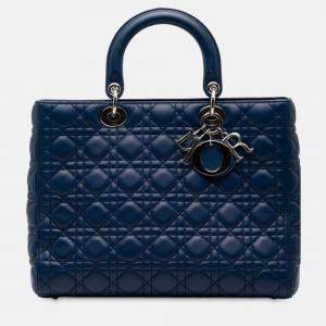 Pre Owned Dior Blue Large Lambskin Cannage Lady Dior