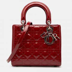 Pre Owned Dior Red Medium Patent Cannage Lady Dior