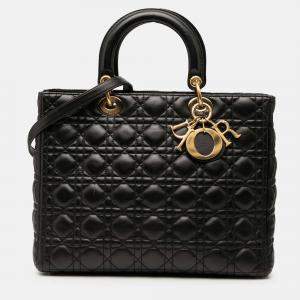 Pre Owned Dior Black Large Lambskin Cannage Lady Dior