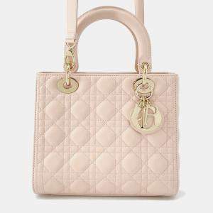 Pre Owned Dior Lady Dior Canage Powder Pink Lambskin Size Medium