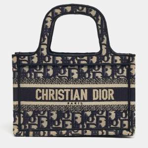 Pre Owned Dior Navy Blue Oblique Canvas Mini Book Tote