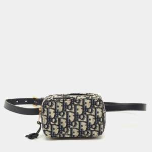 Pre Owned Dior Navy Blue Oblique Canvas and Leather Pouch Belt Bag