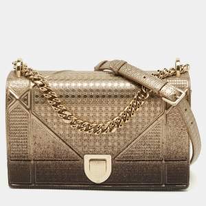 Pre Owned Dior Ombre Gold Microcannage Patent Leather Medium Diorama Shoulder Bag