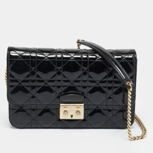 Pre Owned محفظة ديور ميس ديور بروميناد جلد لامع كاناج بسلسلة سوداء