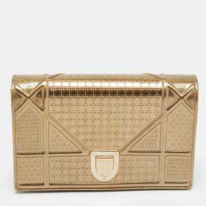 Pre Owned محفظة ديور ديوراما جلد لامع أسود مايكروكاناج بسلسلة